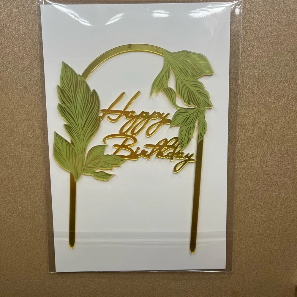NEW Happy Birthday Gold Leaf / Leaves Tropical Cake Topper Decoration Party